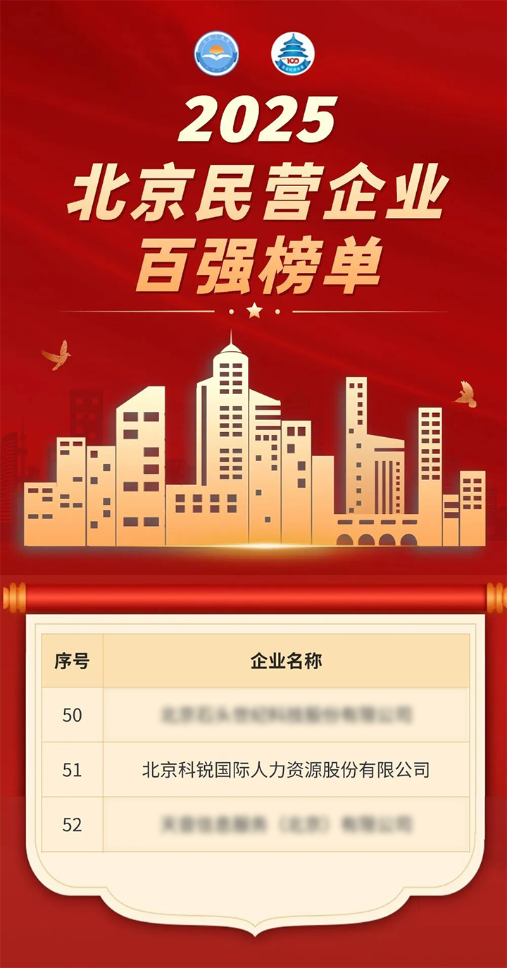 人力资源公司龙8头号玩家国际国际荣登北京市工商联发布的2025北京民营企业百强榜单